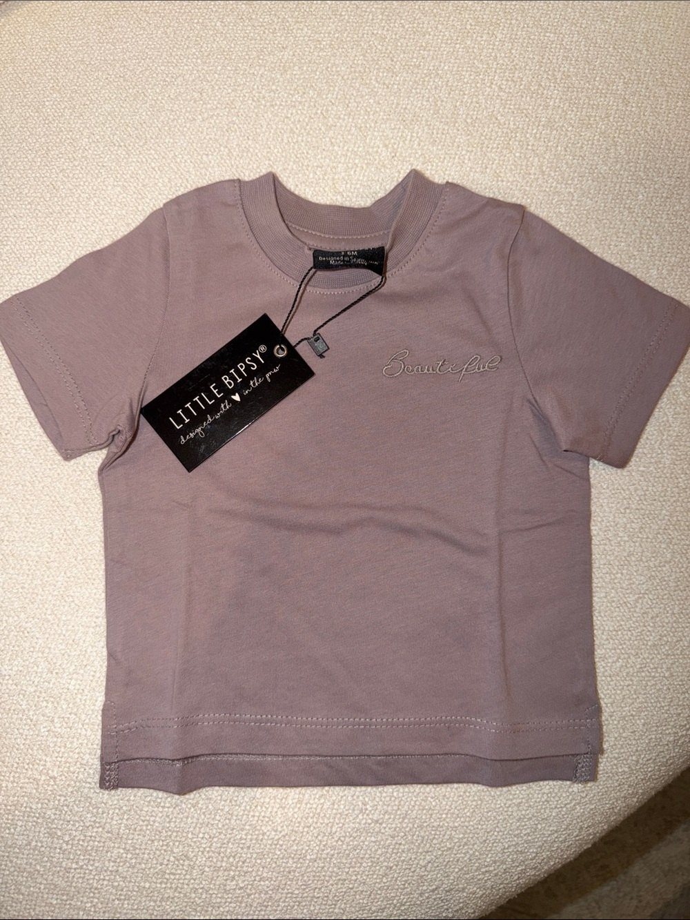 Little Bipsy Wisteria Short Sleeve Tee with 'Beautiful' Embroidery